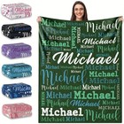 Custom Name Print Flannel Throw Blanket     Personalized Contemporary Text Design   