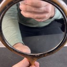Antique Hand Held Handmade Wooden Mirror 12   x6    Vintage Vanity Beauty