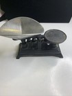 Vintage Cast Iron Miniature Balance Scale Painted Floral Design - Complete Set