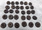 30 Vintage Antique Diminutive Black Glass Buttons Flowers