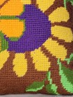 Vintage 70s Mid Century Cross Stitch Handmade Daisy Throw Pillow     Sunflowers