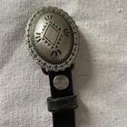 Vintage Black Leather Western Concho Belt Silver Engraved Buckle Size 34