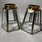 Beveled Glass Brass Lamp Shades 5 Inch Hexagon Vintage Set 4
