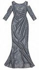 Elegant Cold-shoulder Metallic Evening Gown - Silver With Slit Back