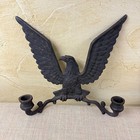 Pair Of Vintage Cast Iron Eagle Wall Sconces     Patriotic Americana Candle Holder