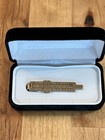 Vtg Brass Slide Rule Ruler  Tie Bar Tie Clip Clasp W box Engineer Machinist Math