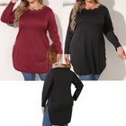 Women T-shirt Holiday Blouse Round Neck Tops Long Sleeve Plus-size Sexy Casual