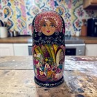 Set Of 10 Vintage Signed Russian Babushka Matryoshka Nesting Dolls Gold Painted