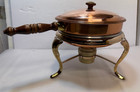 Vintage Copper   Brass Chafing Dish Warming Pan Wood Handles