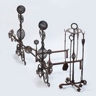 Early 20th Century Swirled Hand-wrought Iron Andirons Fireplace Set