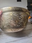 Antique Chinese Etched Brass Dragon   Bird  Bowl 11  Heavy Very Detailed 