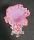 Antique Victorian Era Blown Pink Art Glass Vase W  Applied Flowers 11  6