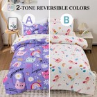 Btargot 5 Piece Cartoon Cat Reversible Kids Comforter Set  Cute Rainbow Bedding