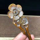 Old Boxwood Japanese Netsuke Collectible Vintage Plum Blossom Hairpin Statue C92