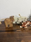 Wooden Hand Carved Painted Zoo Animal Figurines Folk Art Lot Of 8 Noahs Ark