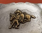 Vintage Ricardo Sterling Silver Steer Wrestling Cowboy Rodeo Trophy Belt Buckle