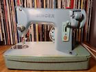 Vintage Singer Portable Sewing Machine Teal Model 285k With Case And Pedal