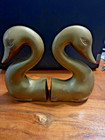 Vintage Solid Brass Swan Bookends Mcm Hollywood Regency Art Deco 2 9  Pounds