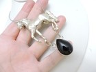 Carol Felley Sterling Silver   Onyx Horse Necklace Large Signed