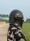 Black Steel Barbuta Helmet  Medieval Knight Armor  Larp Cosplay