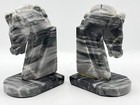 Vintage Trojan Horse Head Bookends Carved Marble Onyx Rock Stone  5 1 2  Tall