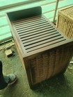 Vintage Dark Wicker Chestwith Seated Top  Backrail And Arms 