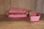 Vintage Lundby Dollhouse Furniture Pink Velvet Sofa   Armchair Set 1 16 Scale70s