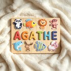 Custom Wooden Name Puzzle With Animals   Personalized Baby Gift  Kids Toy Wood