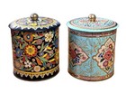 Vintage Daher Black Turquoise Floral Embossed Biscuit Tin Made In England 6 