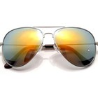 Yellow Mirror Lens Aviator Style Silver Metal Frame Sunglasses Uv400
