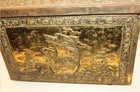 Vintage Embossed Brass Wood Treasure Chest Trunk Nautical Ship Scene Dome Lid