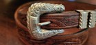 Sterling Silver Belt Buckle On Leather Belt  Vintage Western Americana