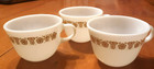 Vintage 70s Pyrex Butterfly Gold Milk Glass Coffee Tea Cup Mug  Set Of 3