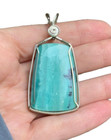 Sterling Silver Pendant Blue Opalized Wood Artisan Handcrafted Huge
