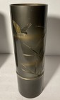 Mid Century Japanese Bronze Bamboo 12  Alter Vases  2  Mixed Metal silver Inlay