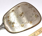 Vintage Victorian Hand Held Mirror Gold Floral Brass Tone Ring W silver Handle