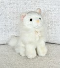 Vintage White Long Hair Cat Kitten Plush Zany Brainy Pink Bow Nose 7  Stuffed