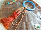 Vintage Traditional Chinese Sewing Basket   Lid With Tassel Coins Beads Ring 12 