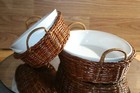 Glazed Stoneware Oval White 8    10  Casseroles Oven Dish Wicker Basket Set Of 2