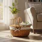 Wicker Picnic Basket With Lid And Handle Sturdy Woven Body With Washable Lining