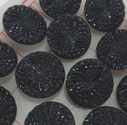 12 Lg Vintage Beautiful Czech Pressed Glass Shank Button Jet Black 7 8  22mm 385