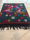 Camelia Mexican Shawl Colorful Embroidery Art Black Floral Peacock Design