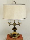 Vintage Bouillotte Brass Lamp French Style Two Light Table Lamp With Linen Shade