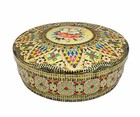 Vintage Floral Mosaic Tin Made In Holland 8 In Round Storage Box