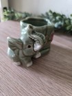 Vintage Majolica Lucky Elephant Green Ceramic Bamboo Planter Vase 4 25   h X 5   w