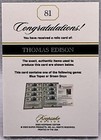2023 Keepsake Historical Edition Thomas Edison Original Stock Certificate Relic 
