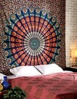  Peacock Mandala Tapestry - Huge Hippie Wall Hanging 90 l X 108 w Golden Blue