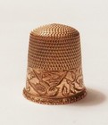 10k Yellow Gold Thimble Etched W  Bird Flower Vine  12 Signed Sl