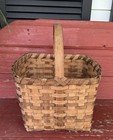 Large Antique Primitive Hand Woven Splint Oak Handled Basket Americana 16x14x11