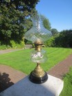 Antique Verita Brass   Cut Glass  Oil Lamp  With Swirled Glass Oil Lamp Shade